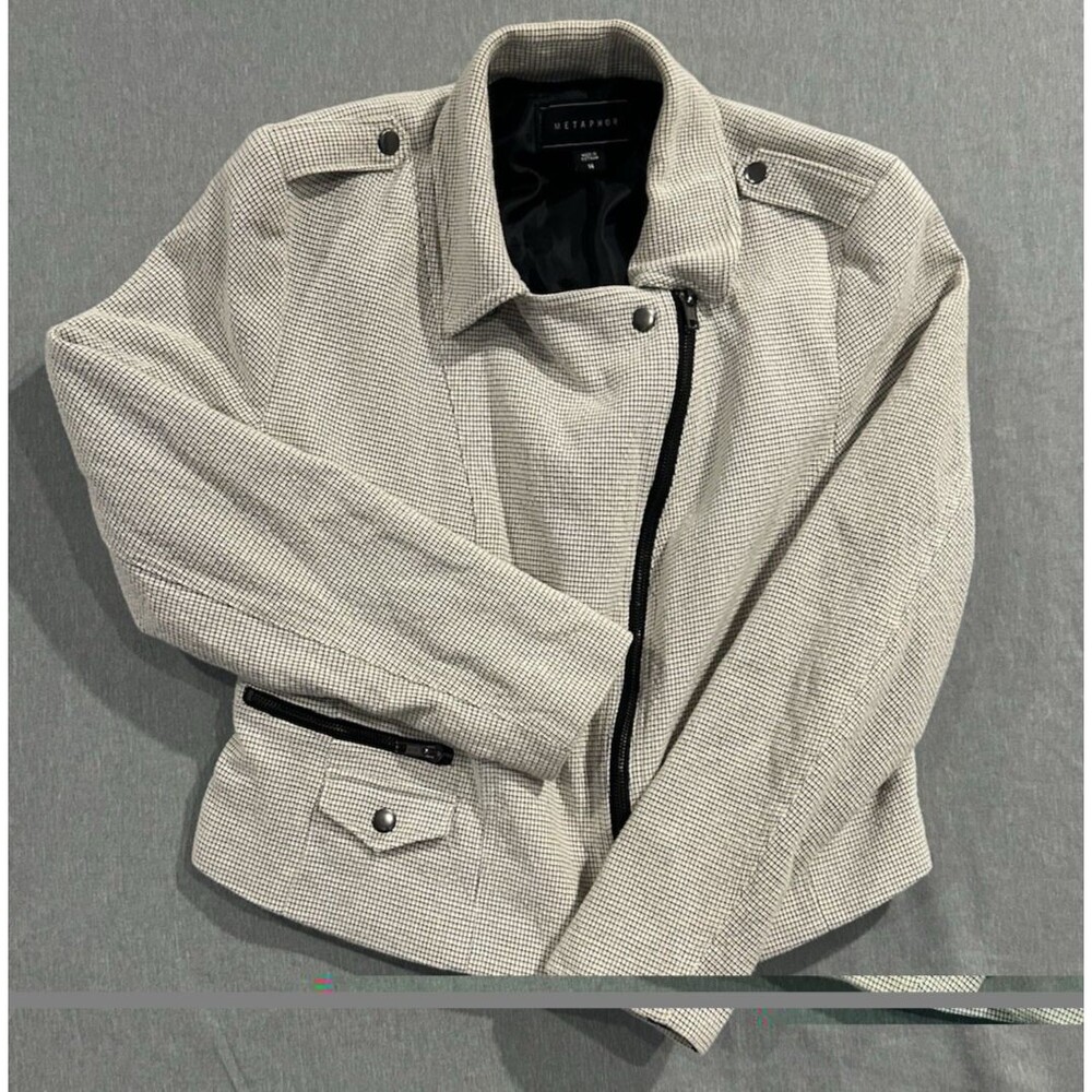 Metaphor Cropped Jacket White Zipper Button Short Women's Size 14